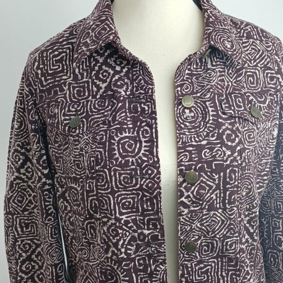 Ruby Rd Jacket Brown Denim Jean Geometric Button Up Womens Size 10 - Picture 3 of 7